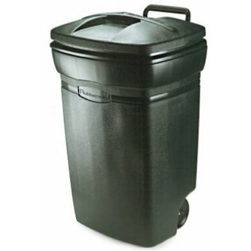 Rubbermaid Roughneck Garbage Can with Wheels, 45 Gallons, Plastic, Green.